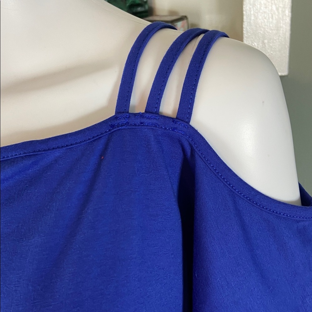 3/$12 Shein Curve Blue-Purple Polycotton Off One Shoulder Tee T-Shirt Blouse Top - Picture 2 of 8